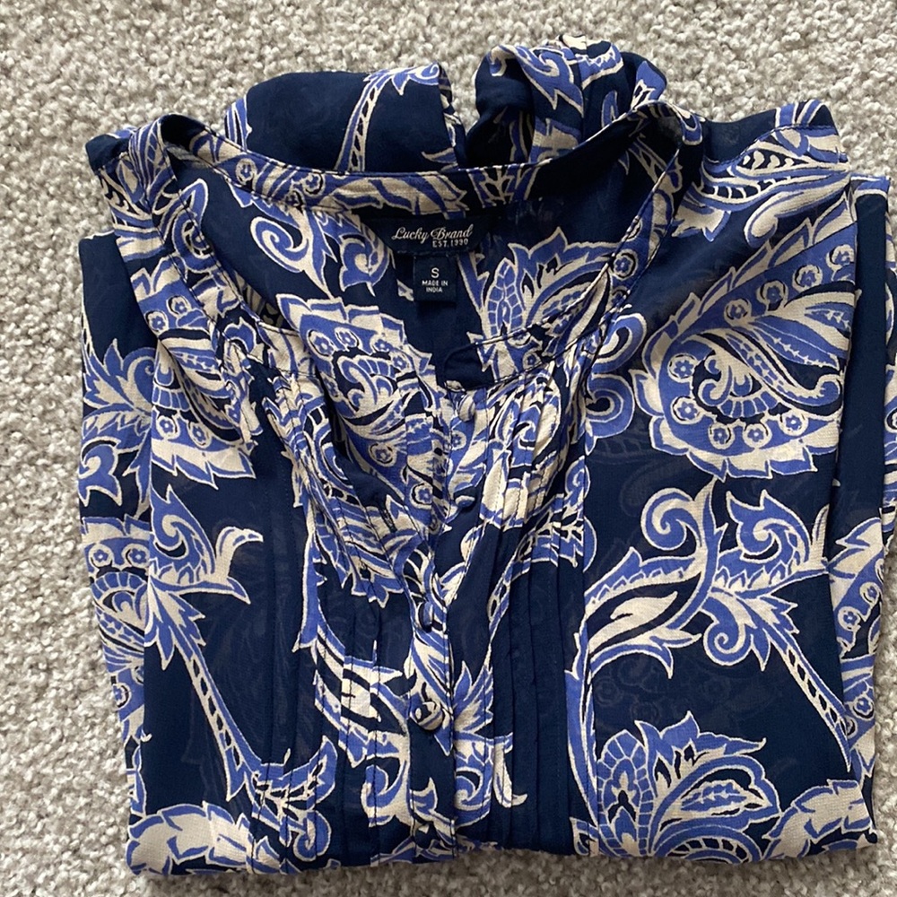 LUCKY BRAND Blue Paisley Sheer Long Sleeved Blouse - Picture 10 of 11